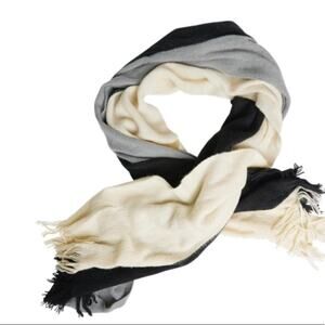 DONNI Tri-Color Scarf Black Gray Cream Acrylic Wrap NWT